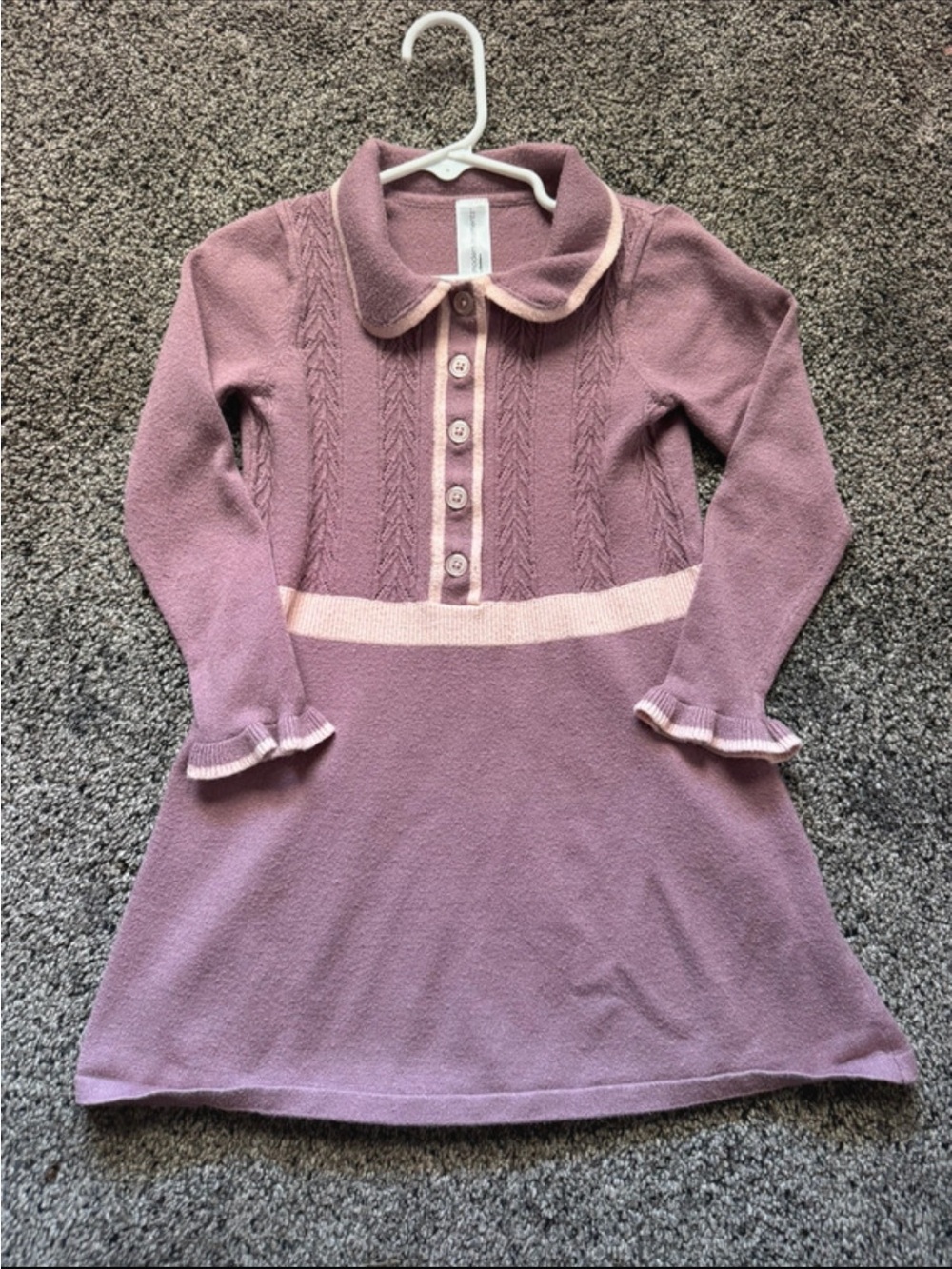 Girls' Mauve Knit Polo Dress with Contrast Waist